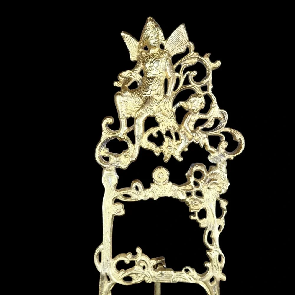 Vtg Brass Easel Fairy Angel Large 24in Eclectic Antique